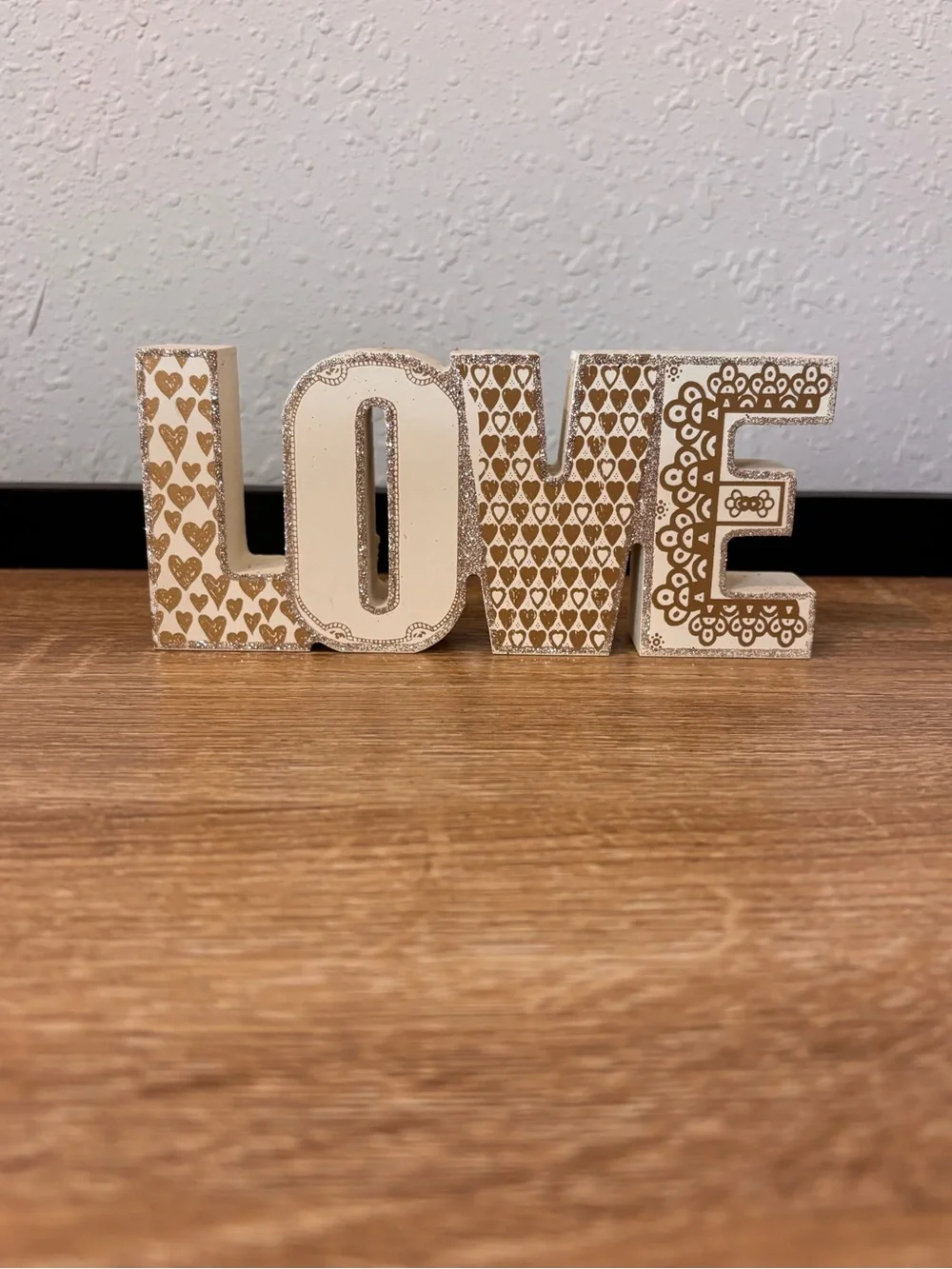 LOVE Decorative Block Sign in Cream and Gold